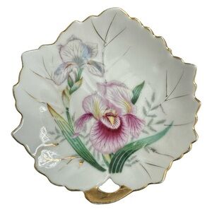 Vintage Porcelain Trinket Dish Floral Leaf-Shaped